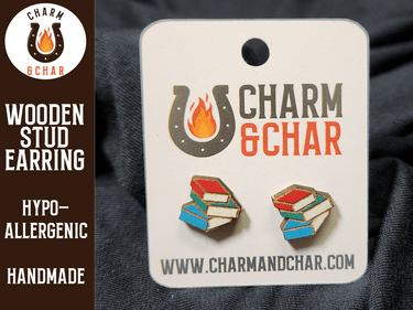 Stack of Books Wood Stud Earrings - Bookworm Fashion Earring - Earring - Charm and Char